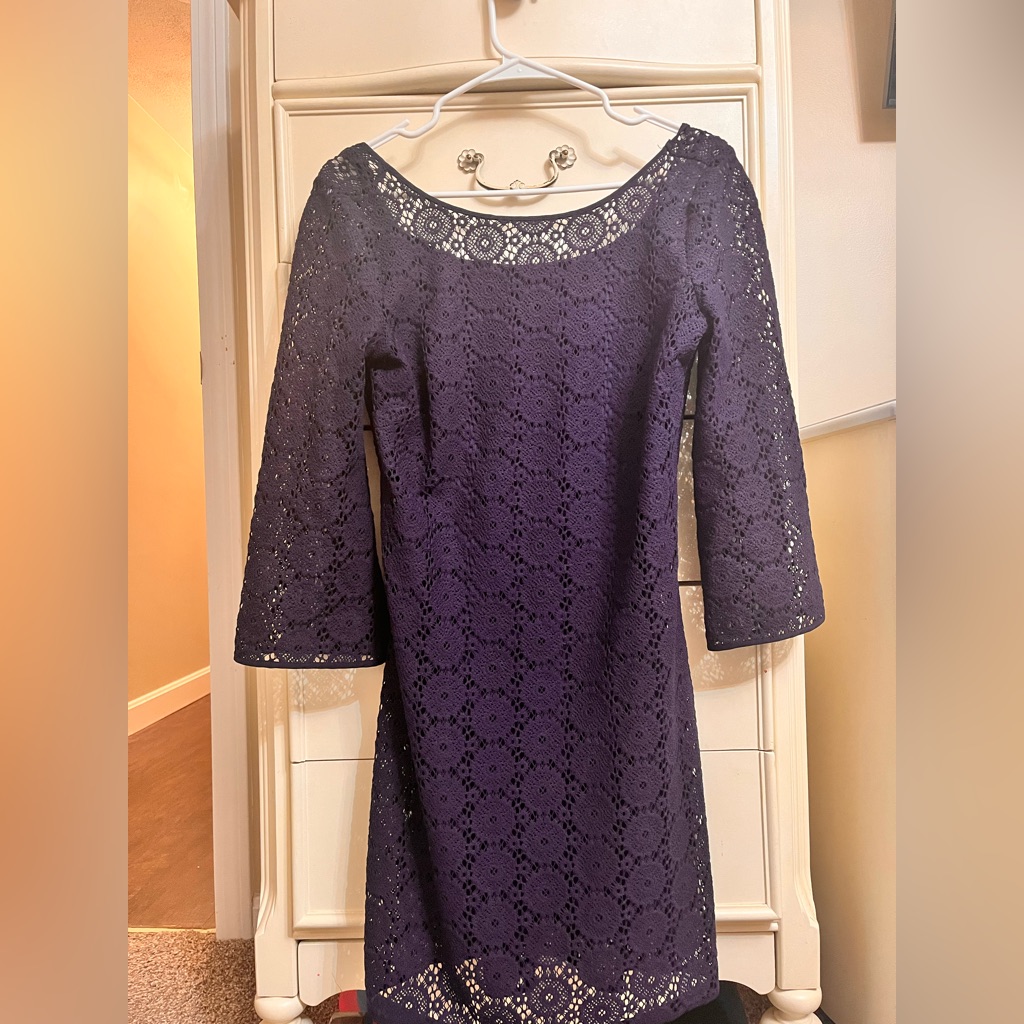 Lilly Pulitzer Navy Blue Eyelet Cocktail Dress (Size Medium)